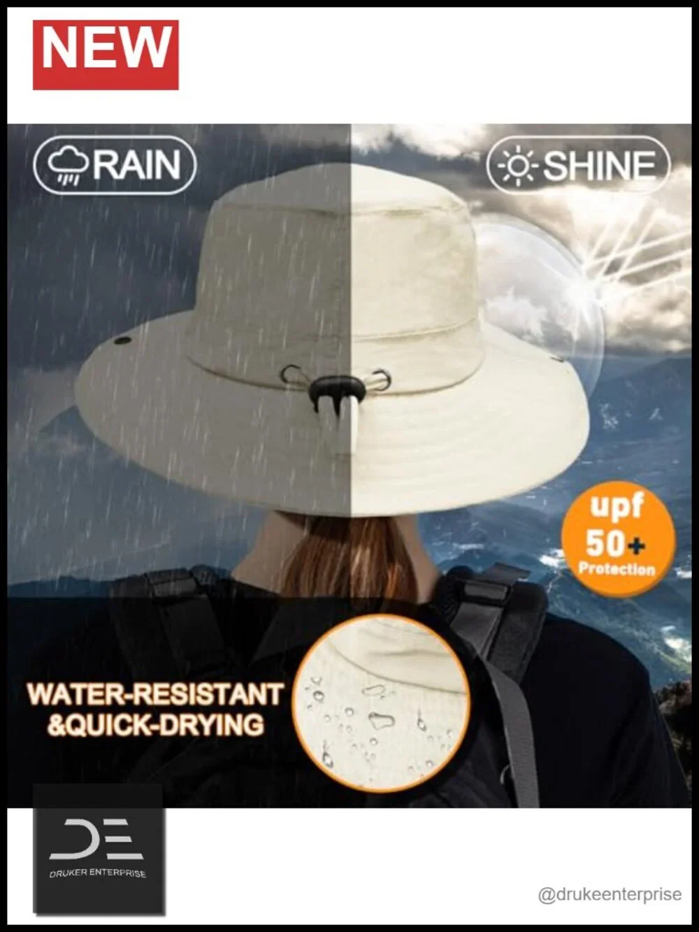 UPF 50+ Quick Dry Foldable Bucket Hat with Chin Strap for Hiking Beach